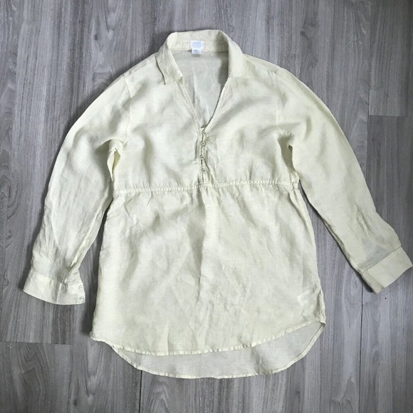 Sigrid Olsen Tops - SIGRID OLSEN WOMENS SHIRT YELLOW 100% LINEN LONG SLEEVE TUNIC SMALL